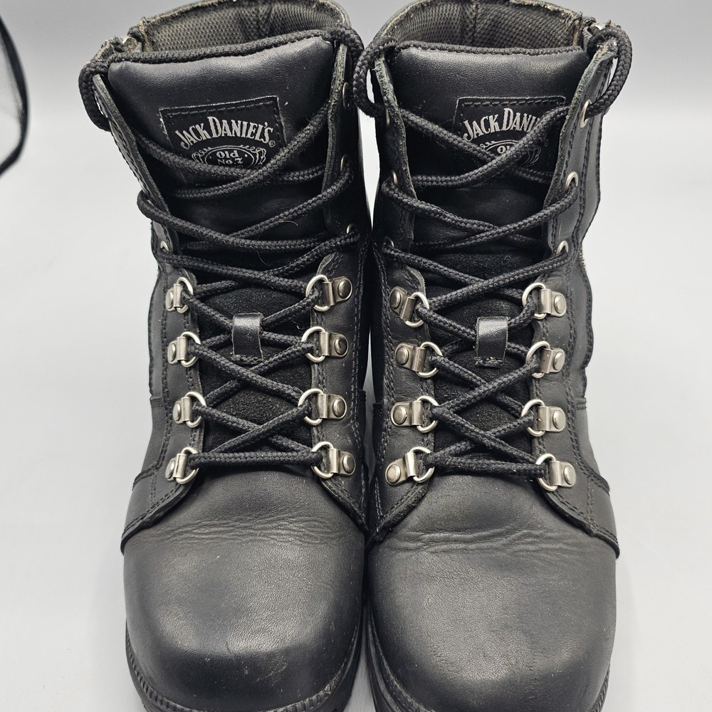 Jack Daniels Boots Old NO. 7 Leather Combat Boots Women Size 8.5 Chunky Side Zip - Picture 2 of 11